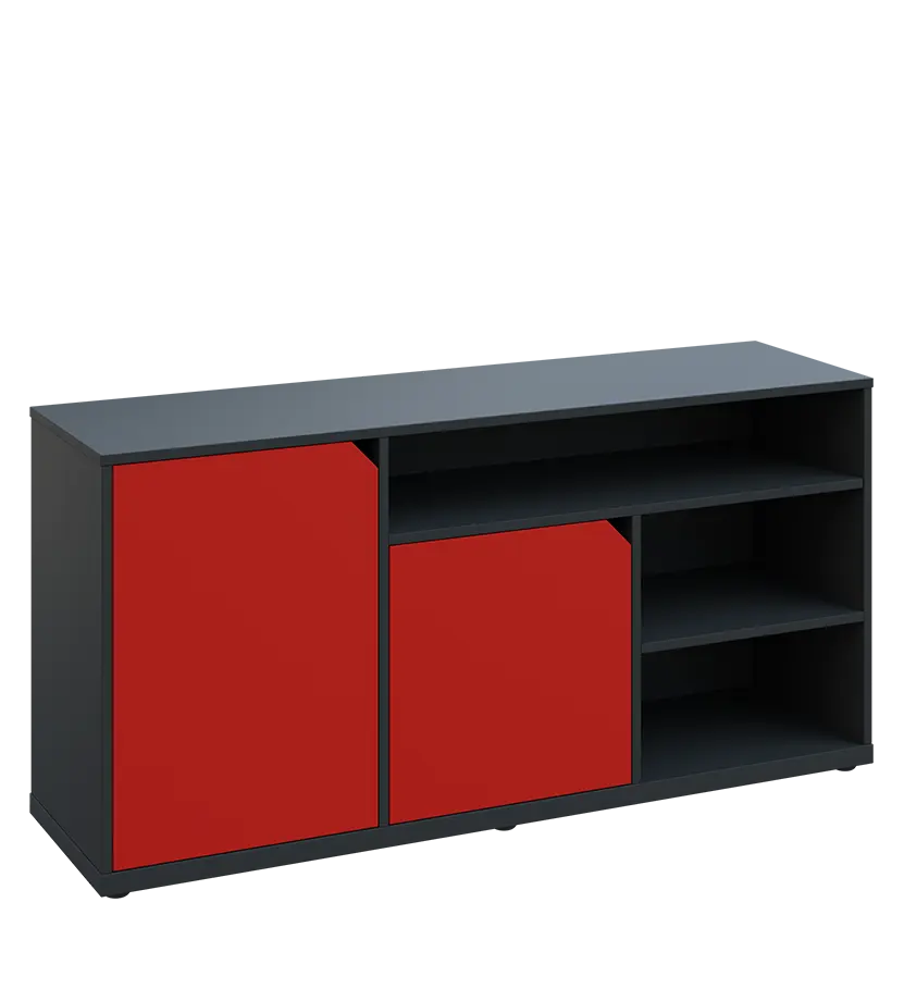 KU2-15DN3 L skříňka nízká 2-dveřová, nika, 740x1522x400, provedení levé, antracit/červená